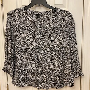 Willi Smith Top Black White Print Blouse 3/4 Sleeves V-Neck Size 2X - Picture 1 of 9