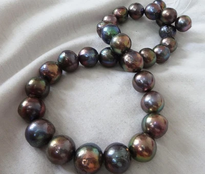 18"13-16MM AUSTRALIAN SOUTH SEA NATURAL BLACK MULTICOLOR NUCLEAR PEARL NECKLACE  - Image 1 of 4