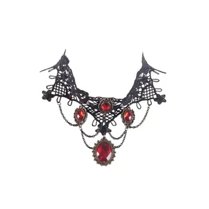 Red Jewel & Lace Halloween Choker - Picture 1 of 2