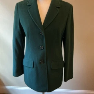 Louben Wool Blazer Jacket Womens Size 8 Forest Green 3 Button Lined Collar VTG - Picture 1 of 9