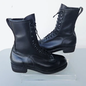 Addison Shoe Company Mens Military Combat Boots Black Leather Steel Toe Sz 9.5 W - Picture 1 of 8