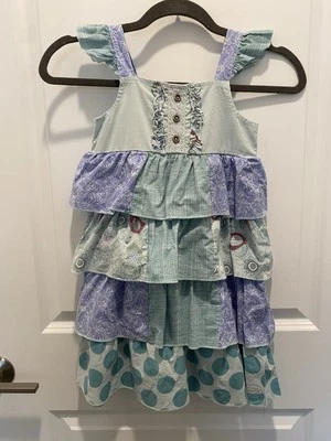 Vestido Naartjie Niñas Talla 6 Niveles Azul Blanco Púrpura Lunares Sin Mangas Grande Foto 1 de 4