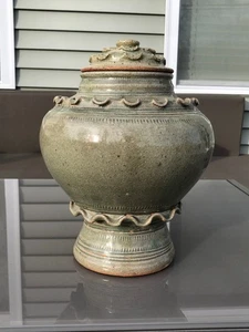 Vintage 1960s Thai Celadon Jar and Lid for Rosenthal-Netter, 11" Stoneware - Picture 1 of 10