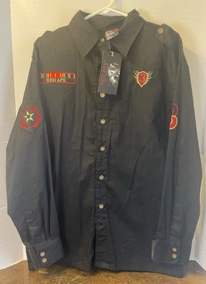 Y2K L Red Ape Men's Logo Embroidered Long Sleeve ButtonUp Full Back - Image 1 of 4