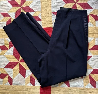 Pantalones de vestir de lana vintage años 40 50 pantalones formales 36x34" garra cremallera rayas laterales Foto 1 de 4
