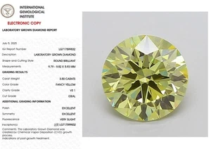 3,50 runder im Labor gezüchteter Diamant für Weihnachtsgeschenk IGI Zertifikat Fancy Yellow VS1 - Bild 1 von 11