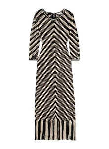 Zimmermann Halliday Hand Crochet Dress | Chevron, Black&White, Knitted, Midi - Picture 1 of 6