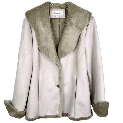 Chaqueta de Microgamuza Calvin Klein Abrigo Forrado de Piel Sintética Penny Lane Botones Y2K L Foto 1 de 4