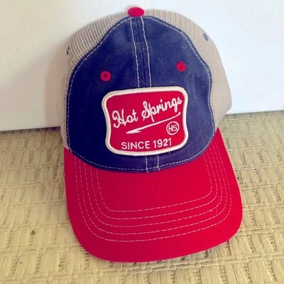 Hot Springs Red Bill & Blue Front Taupe mesh Trucker Cap Hat adjustable closure - Image 1 of 4
