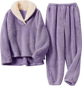Fluffy Pajamas Set for Women Soft Comfy Fleece Pjs Pullover Small, Purple - Picture 1 of 5