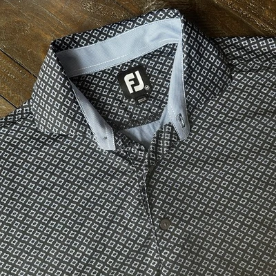 FootJoy Shirt Mens Medium Black Blue Geo Print Golf Polo Performance Stretch - Image 1 of 4