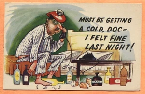 Must Be Getting a Cold, Felt Fine Last Night Comic Postcard PM 1970 - Picture 1 of 4