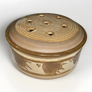 Signed Studio Pottery Flower Frog, Incense Burner, fragrance holder Pot Jar Lid - Picture 1 of 12