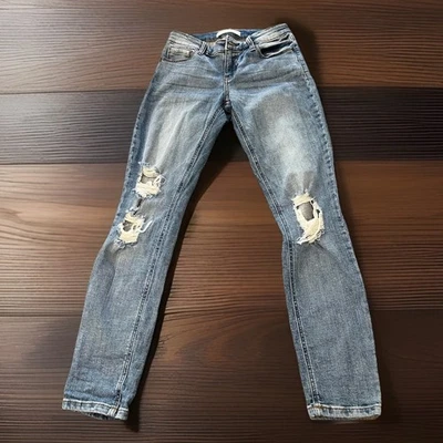 Pantalones de mezclilla ajustados al tobillo Eunina talla 5 - (25X28’) descoloridos desgastados elásticos Foto 1 de 4