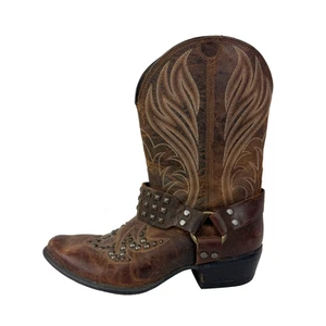 Ariat Harness Nieten Moto Cowboy seitlicher Reißverschluss Leder braun Stiefel Damen 7.5B - Bild 1 von 24