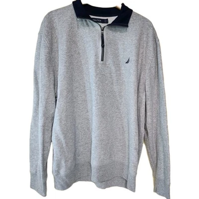 Sudadera Pullover Suave Nautica 1/4 Cremallera Gris con Azul Marino Para Hombres X-Grande XL  Foto 1 de 4