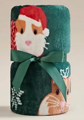 Green Guinea Pig Christmas Design Throw / Fleece Blanket New From George - Image 1 of 3