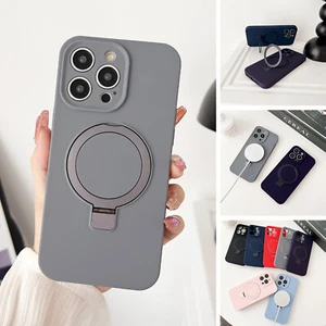 For iPhone 15 Pro Max 14 13 12 11 Magsafe Kickstand Silicone Slim Phone Case - Photo 1 sur 16