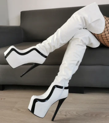 Womens Zip Thigh High Over Knee Boots Round Toe Stiletto High Heels Shoes Show - Image 1 of 4