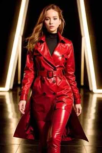Women's PVC Coat Fashion Outdoor Wetlook Clothing Trench Coat Raincoat Red - Picture 1 of 2