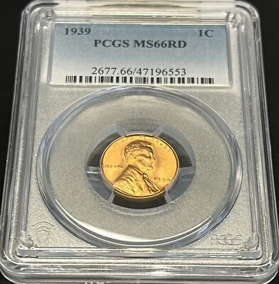 1939 LINCOLN WHEAT CENT PCGS  GRADED MS66 RED ACTUAL COIN SHOWN #G335 - Image 1 of 2