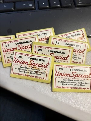 Agulhas de máquina de costura vintage Union Special 108GS-036 pacotes com 25 - Imagem 1 de 2