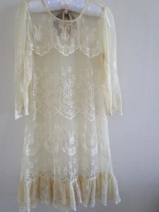 April Cornell Cornelloki Girls 3/4 Cream lace dress & slip Wedding Flower Girl - Picture 1 of 7