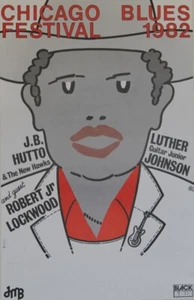 "CHICAGO BLUES FESTIVAL 1982" Affiche originale entoilée BUZ / J.B. HUTTO - Picture 1 of 1