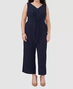 Vince Camuto Women's Blue V-Neck Front Tie Sleeveless Jumpsuit Plus Size 2X - Picture 1 of 3