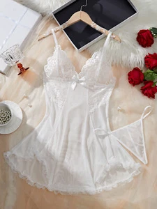 Pigiama donna sexy-lingerie babydoll perizoma intimo pizzo abito da notte - Foto 1 di 5