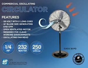 TPI CACU30-PO 30" Commercial Oscillating Fan Pedestal Mount 4200/3800/3500 120V - Picture 1 of 2