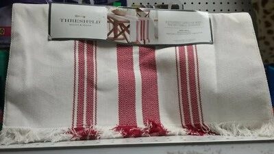Threshold- 90"x20" Farmhouse Stripe Table Runner Cream/Red - Image 1 of 4