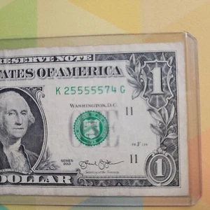 One Dollar Bill Fancy Serial Number Series 2013 Five of a Kind 5s - Picture 1 of 3