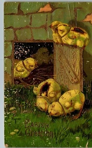  Ostergruß gelbe Küken vergoldet 1910 Postkarte BB2 - Bild 1 von 2