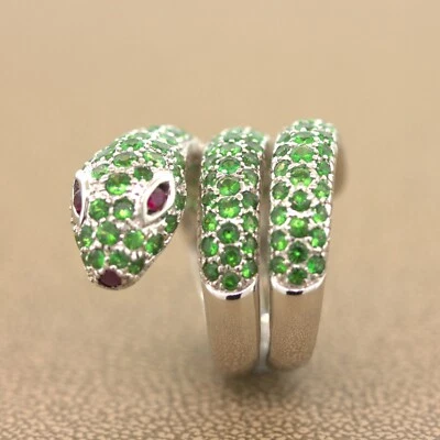 Anillo envolvente de oro serpiente rubí tsavorita Foto 1 de 4