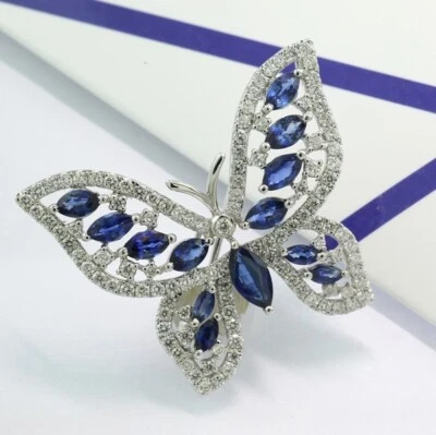 Colgante De Zafiro Brillante 750 Oro Blanco Valor 6990 Euros Nuevo Mariposa - Imagen 1 de 4