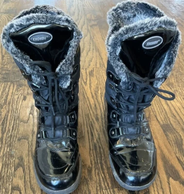 Khombu BW1655 Black Round Toe Mid-Calf Snow Boots Faux Fur  Women's US Size 8 M - Image 1 of 4
