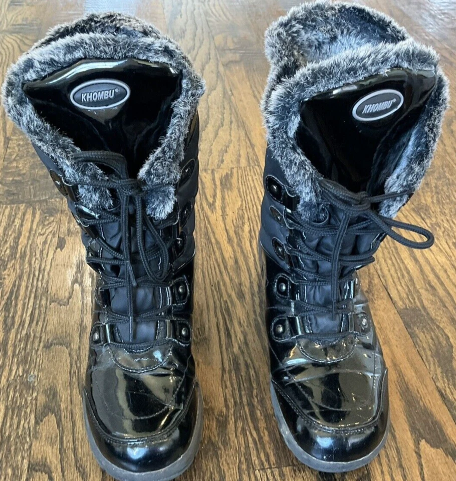 Khombu BW1655 Black Round Toe Mid-Calf Snow Boots Faux Fur  Women's US Size 8 M - Image 1 of 4