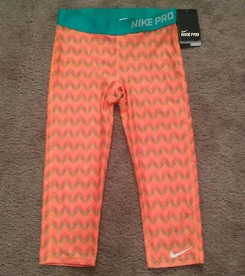Nike Pro Youth Chevron Printed Training Capris Girls Youth M L Orange 638264 824 - Image 1 of 4