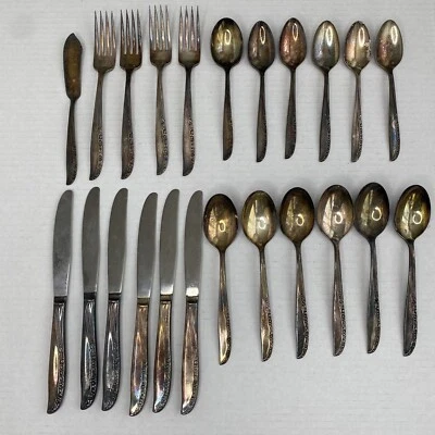 Juego de cubiertos Wm A Rogers Oneida Ltd Brittany Rose plateado 23 piezas Asst Foto 1 de 4