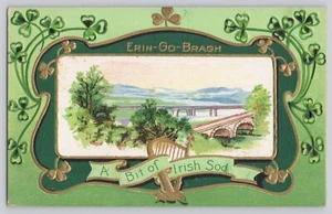 Postcard  St. Patrick's Day Erin-Go-Bragh A Bit of Irish Sod Bridge - Picture 1 of 3