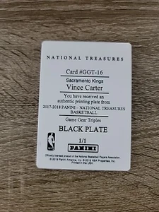 2019 Panini National Treasures Vince Carter 1/1 Black Printing Plate Game Gear - Picture 1 of 2