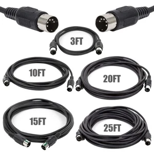 3 10 15 20 25FT MIDI Male to Male 5 Pin DIN Plug Music Instrument Cable Black  - Picture 1 of 6
