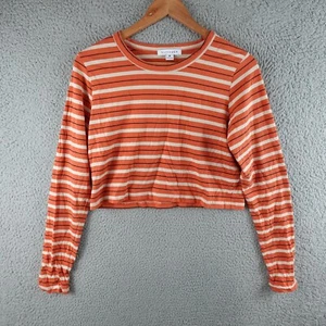 Nude Lucy Womens Top Medium Orange Long Sleeve Crop Stripe Knit Round Neck Sun - Picture 1 of 8