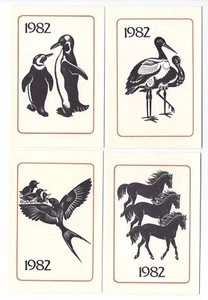 4 Sowjetisch Russische Taschenkalender VÖGEL, TIERE PINGUINE PFERDE KRANICHE 1982 #B4 - Bild 1 von 2