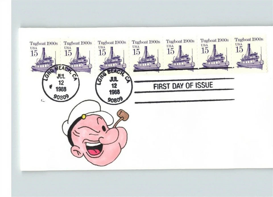 Hand Painted POPEYE on Tugboat Coil Strip, Plate # Coil # 1, First Day of issue - Image 1 of 1