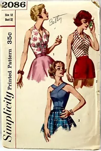 1957 Simplicity Sewing Pattern 2086 Womens Halter Blouses Size 12 Vintage 16659 - Picture 1 of 2
