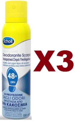3 PZ SCHOLL DEODORANTE PER SCARPE 48H PROTEGGE DAGLI ODORI SCARPE FRSCHE 150ML