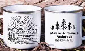 15th Year Wedding Anniversary Camper Mug Mountain Hiking Adventure Couple Gift - Picture 1 of 7