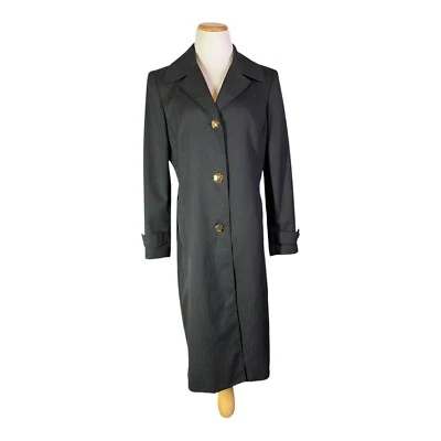 Kasper Size 12 Black Button-Front Overcoat Pockets Gold Buttons - Image 1 of 4